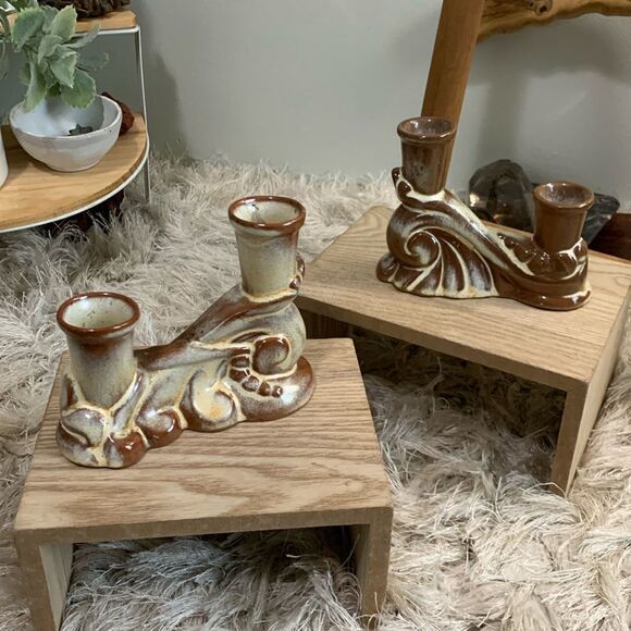 Vintage Frankoma Pottery 304 Candleholders *Note Not A Matching Pair - Picture 1 of 17